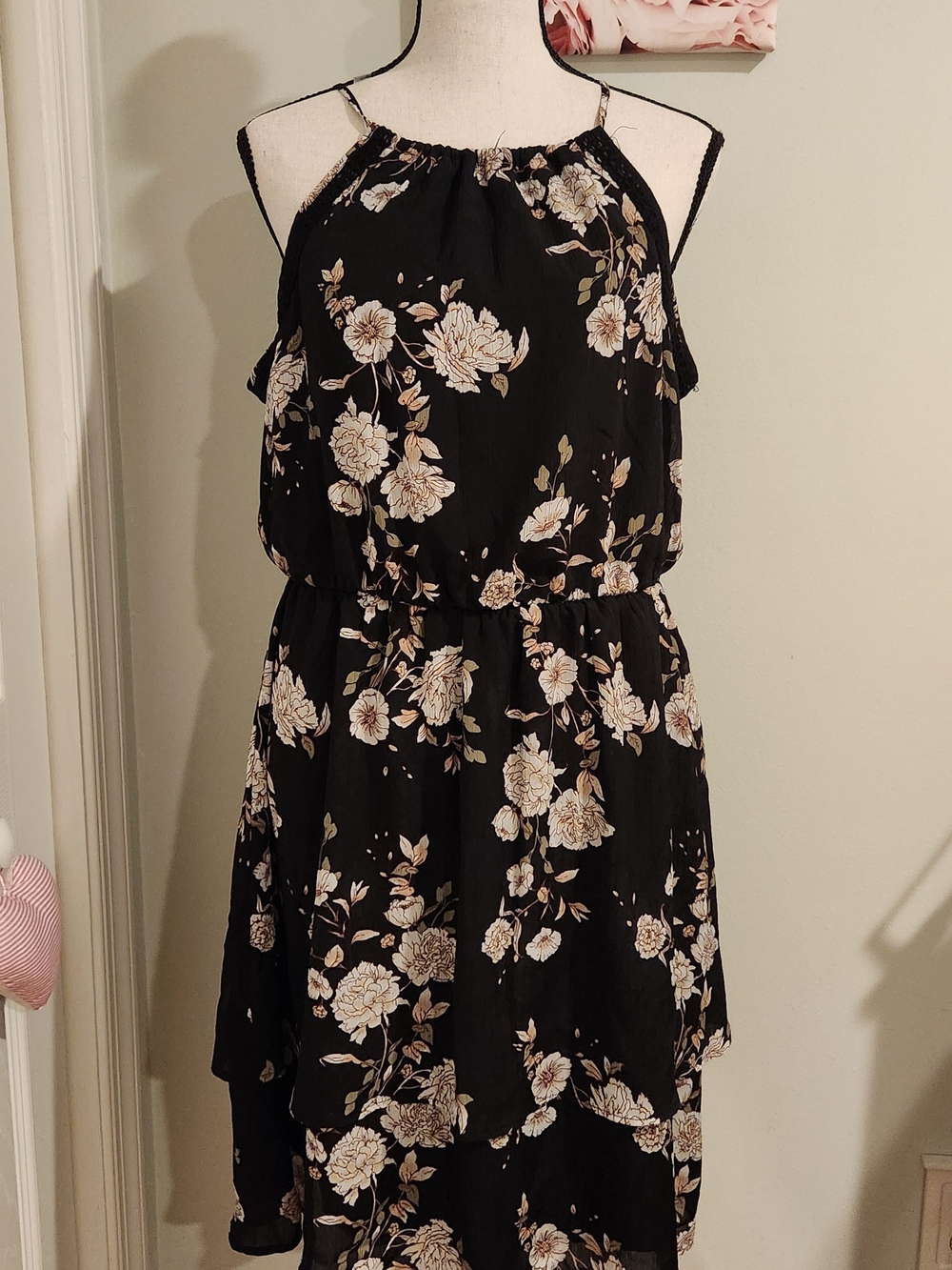 Eyeshadow Black Floral Midi Dress with Cream Blooms